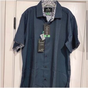 Tom Baine NEW shirt sleeve button front shirt blue white  dot mens size 2XL